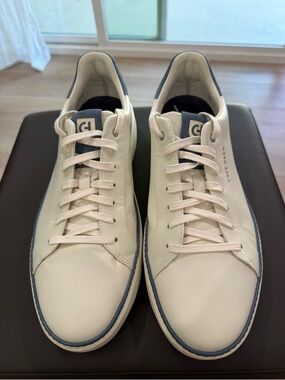 Cole Haan White Leather Sneakers with Blue Accent